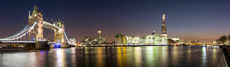 Panorama from the Tower Bridge to the Shard in London by nightの写真素材