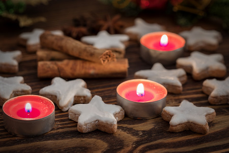 Cinnamon stars for the festive advent season, traditional German cookiesの写真素材