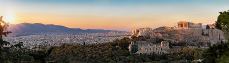 Panorama from the Parthenon and Acropolis to the skyline of Athens during sunset, Greeceのeditorial素材