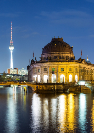 Bodemuseum and TV Tower in Berlin, Germany, by nightのeditorial素材
