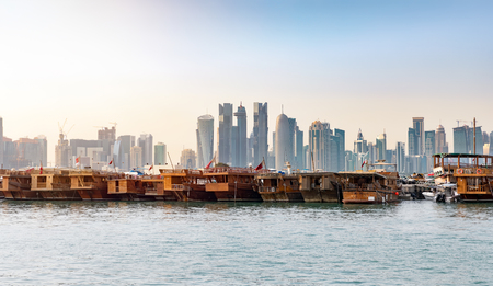View towards the skyline of Doha from the Dhow harbor, Qatar