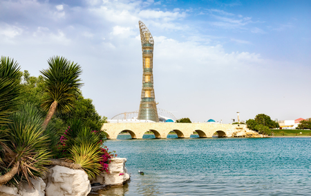 DOHA, QATAR - 2nd April 2017: View from the Aspire Park towards the Torchのeditorial素材