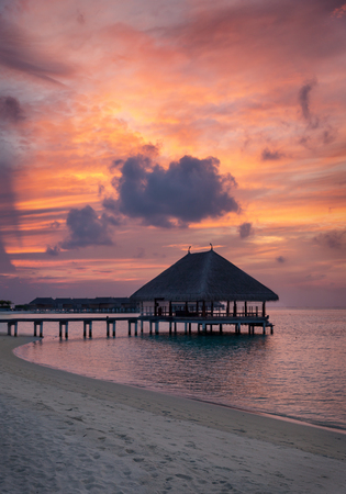 Colorful sunset sky at the Maldivesの写真素材