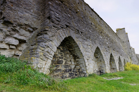 Very old defence construction (Visby town wall, Sweden) from the 12th century outlines the whole city, Sweden outlines the whole cityの写真素材