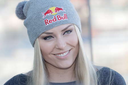STOCKHOLM, SWEDEN - FEB 23, 2016: Smiling Lindsey Vonn at the press conference before the Audi FIS Alpine Ski World Cup - Men's and Woman's city event February 23, 2016, Stockholm, Swedenのeditorial素材