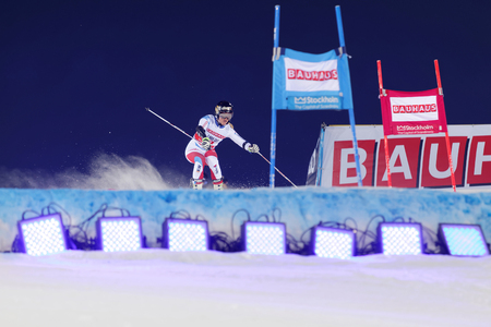 STOCKHOLM, SWEDEN - FEB 23, 2016: Skier Lara Gut (SUI) at the FIS Alpine Ski World Cup - city event February 23, 2016, Stockholm, Swedenのeditorial素材
