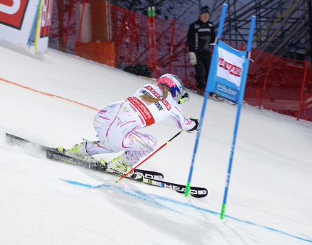 STOCKHOLM, SWEDEN - FEB 23, 2016: Lindsey Vonn (USA) skiing at the FIS Alpine Ski World Cup - Men's and Woman's city event February 23, 2016, Stockholm, Swedenのeditorial素材