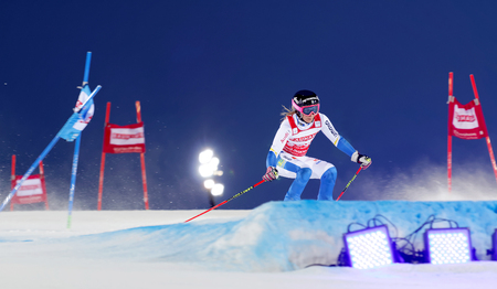 STOCKHOLM, SWEDEN - FEB 23, 2016: Frida Hansdotter (SWE) skiing at the FIS Alpine Ski World Cup - Men's and Woman's city event February 23, 2016, Stockholm, Swedenのeditorial素材