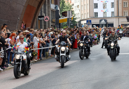 STOCKHOLM, SWEDEN - JUL 30, 2016: Group of people on motorcycles in the Pride parade July 30, 2016 in Stockholm, Swedenのeditorial素材