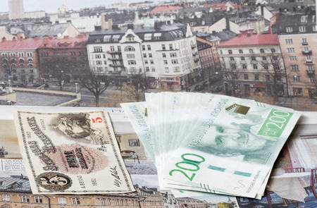 Swedish currency symbolising the expensive flats in the housing ad. Short depth of focusの写真素材