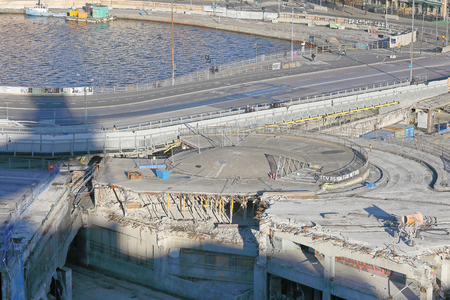 STOCKHOLM, SWEDEN - OCT 30, 2016: The fameous area Slussen in central Stockholm teared down, preparing for the new roads in October 30, 2016 in Stockholm, Swedenのeditorial素材