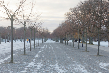 STOCKHOLM, SWEDEN - DEC 03 2016: Park outside the swedish royal castle Drottningholm during the winter. People walking. Norra bantorget, Stockholm, Swedenのeditorial素材