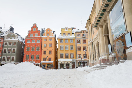 STOCKHOLM - JAN 08, 2017: Main square in the medieval city Old Town in Stockholm during winter. January 08, 2017 in Stockholm, Swedenのeditorial素材