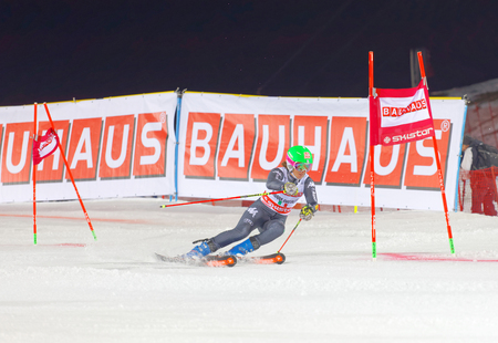 STOCKHOLM, SWEDEN - JAN 31, 2017: Chiara Costazza (ITA) in the parallel slalom downhill skiing, at the Alpine Audi FIS Ski World Cup event. January 31, 2017, Stockholm, Swedenのeditorial素材