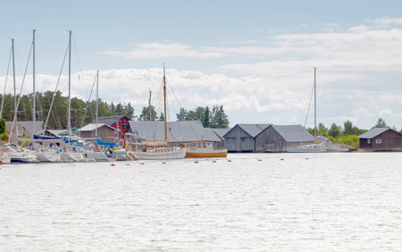 ECKEROE, FINLAND - JUL 14, 2016: Sailboats in the marina a summer day in the archipelago. July 14, 2016 in Eckeroe, Finlandのeditorial素材