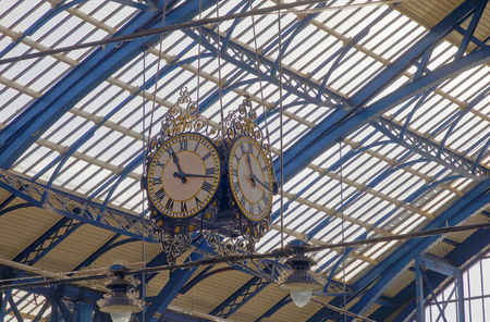 BRIGHTON, GREAT BRITAIN - MAR 01, 2017: The beautiful clock in the train station in Brighton, UK. March 03, 2017 in Brighton, Great Britainのeditorial素材