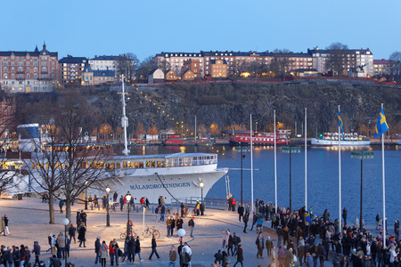 STOCKHOLM, SWEDEN - APR 30, 2017: Celebrating the spring with the Valborg bonfire at Riddarholmen in the evening April 30, 2017 in Stockholm, Swedenのeditorial素材
