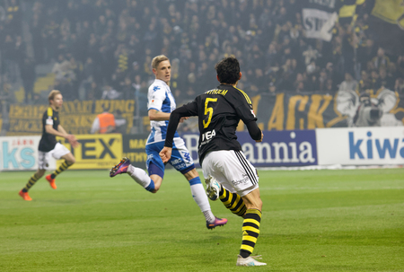 SOLNA SWEDEN - OCT 30, 2017: Soccer player Jesper Nyholm (AIK) running. October 30 2017,Solna,Swedenのeditorial素材