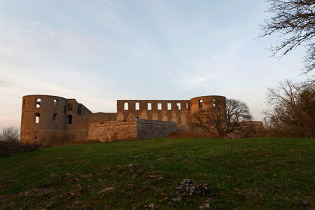 BORGHOLM, SWEDEN - APR 28 2018: Ruin of the Borgholm castle in evening light, built around year 1100 used for defence of the Baltic sea. Borgholm, Sweden, April 28, 2018のeditorial素材
