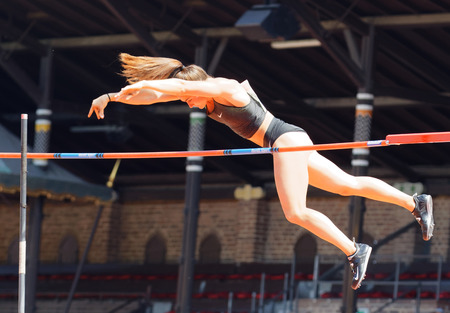 STOCKHOLM, SWEDEN - JUN 10, 2018: Maryna Kylypko (Ukraine) jumping in the Pole Vault competition in IAAF Diamond League Bauhaus galan, June 10, 2018 in Stockholm, Swedenのeditorial素材