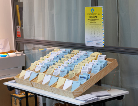 STOCKHOLM, SWEDEN - AUG 30, 2018: Political partys ballot papers used for voting, August 30, 2018 in Stockholm, Swedenのeditorial素材