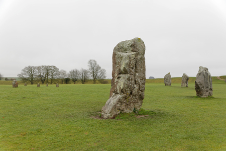 WILTSHIRE, GREAT BRITAIN - DEC 23, 2018: The stone monument Avebury Circle built in the late Neolithic period, around 2600 BC for unknown reason. December 23, 2018 in Wiltshire, Great Britainのeditorial素材