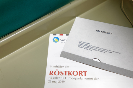 STOCKHOLM, SWEDEN - MAY 26, 2019: Voting in the polling-booth in the European Community elections in Sweden 2019, May 26, 2019 in Stockholm, Swedenのeditorial素材