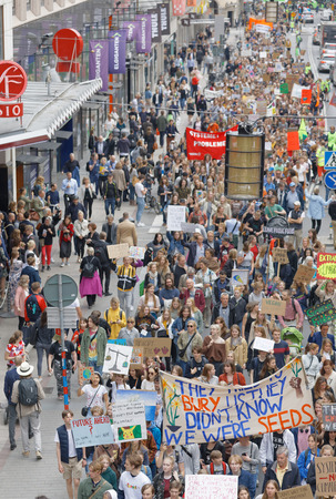 STOCKHOLM, SWEDEN - MAY 24, 2019: Global Strike for Future, a demonstration to force the heads of state to make decitions to stop the climate change. Stockholm, Sweden. May 24,2019のeditorial素材