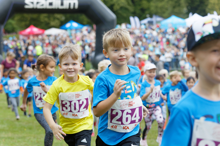 STOCKHOLM - SEPT 08, 2019: Kids running during the Generation PEP day in Hagaparken to encourage kids to physical activity, initiated by prins Daniel. Stockholm,Sweden,September 08, 2019のeditorial素材
