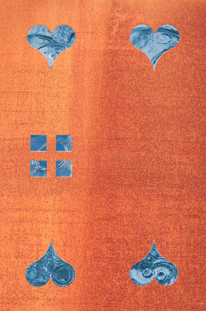 Window hearts of water under an rusty iron plate