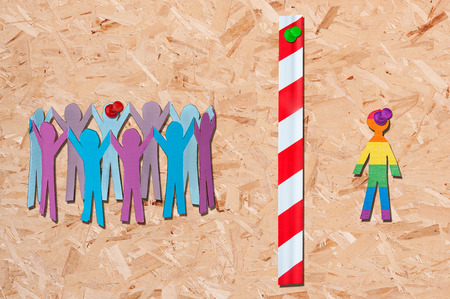 Raise the barrier.A Separates a homosexual person from a group heterosexuals barrier,の写真素材