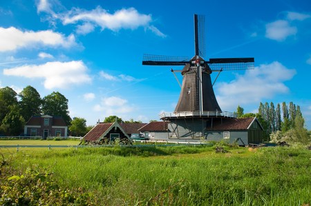 traditional mill in Deventer Netherlands, built in 1863. After a thorough restoration, finished in 2007, the mill is in use as a sawmill.の写真素材