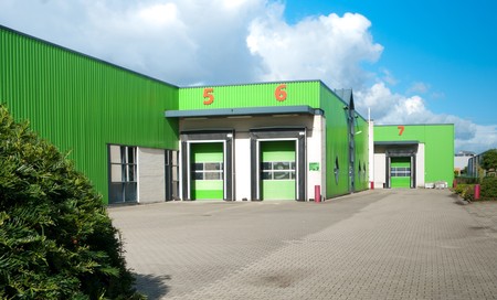 warehouse with docks for loading and unloading trucksの写真素材