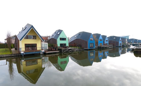 colorful houses at the island district, Almere, the youngest city in the Netherlandsの写真素材
