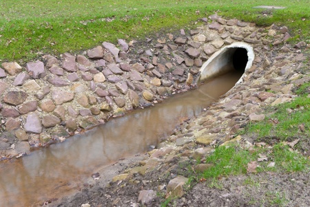 ditch fortified with stonesの写真素材