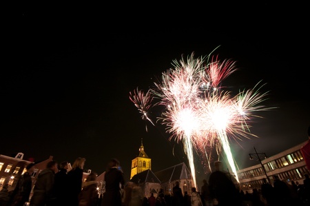 OLDENZAAL, NETHERLANDS - MARCH 8, 2011: Celebrating the end of the carnival festivities in Oldenzaal, Netherlands with a spectacular fireworksのeditorial素材