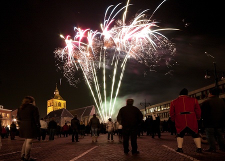 OLDENZAAL, NETHERLANDS - MARCH 8, 2011: Celebrating the end of the carnival festivities in Oldenzaal, Netherlands with a spectacular fireworksのeditorial素材