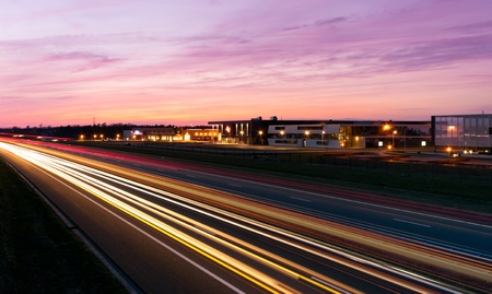 highway in Netherlands with a small business park next to itの写真素材