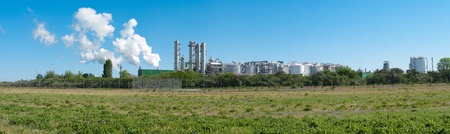 panorama shot of an oil refinery at the rotterdam harborの写真素材