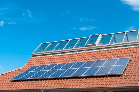solar panels on roof of the Nordhorn Zoo in Germanyの写真素材
