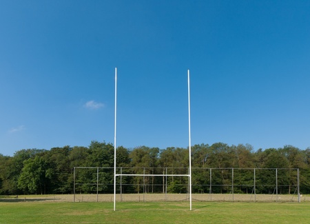 rugby field with rugby post in frontの写真素材