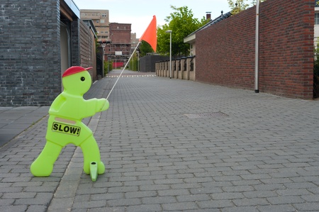 shield with flag warning for playing childrenの写真素材