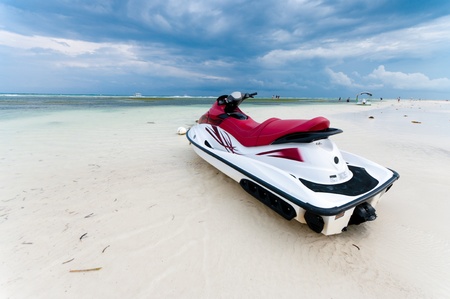 jet ski at low tide on a Bohol beach, Philippinesの写真素材