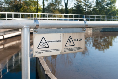 shield on a waste water plant warning for the rotating propeller in the bassinのeditorial素材