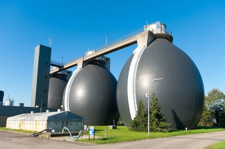 sludge digestion installation on a waste water plant. Here is methane produced and used for the...