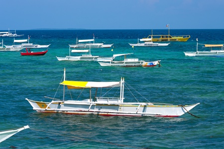 many traditional boats on Bohol, Philippinesのeditorial素材
