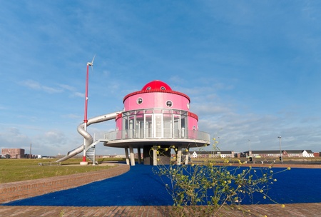 ALMERE, NETHERLANDS - NOVEMBER 26: A by children designed play-house on November 26, 2011 in Almere, Netherlands. It is officially opened by Princess Maxima of the Netherlands on June 8, 2011.のeditorial素材