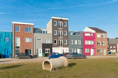 modern colorful houses in Almere, Netherlandsの写真素材