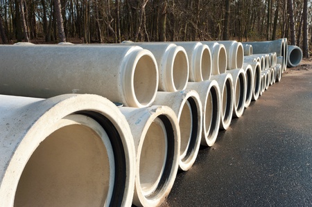 concrete drainage pipes on a newly built industrial area