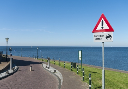 traffic sign warning for a movable obstacle in the roadの写真素材